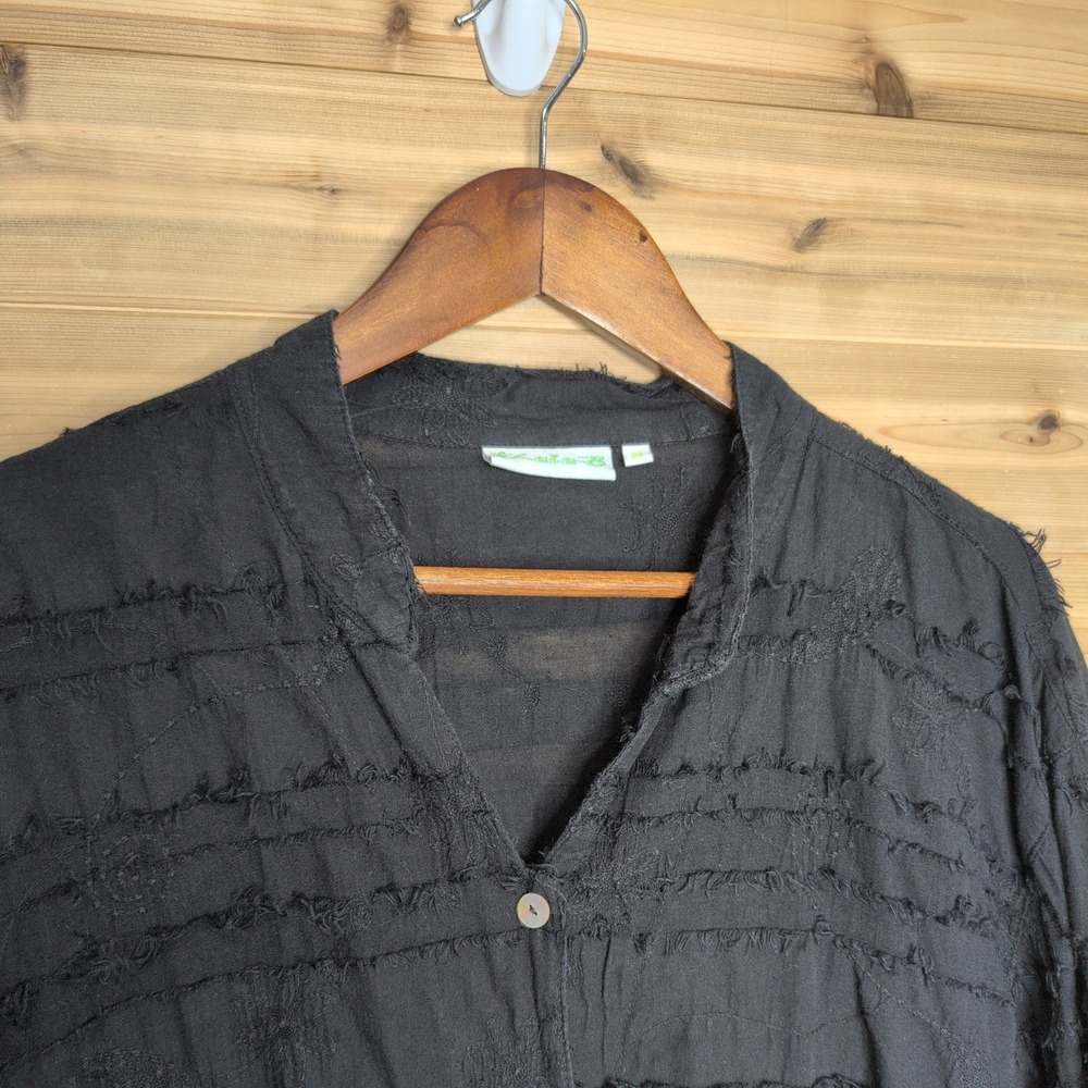 Lulu-B Black Textured Embroidered Cotton Button Down Shirt Plus Size 2X Boho - Picture 2 of 10